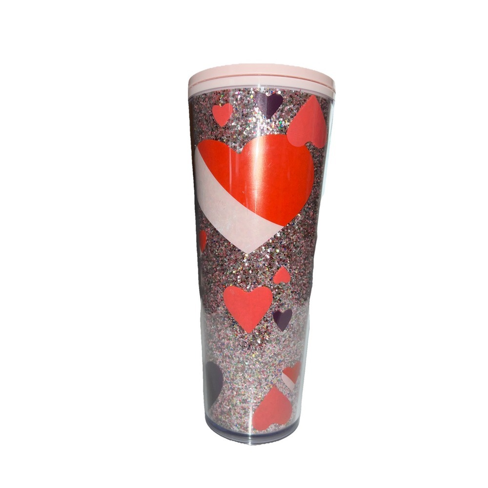 Starbucks 24oz Venti Cold Cup Tumbler Heart Valentine's 2021 Red Pink Glitter - Picture 3 of 7